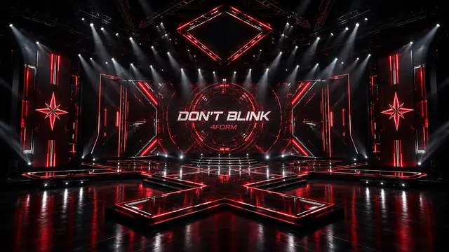 The black, chrome and red Main Stage environment for DON’T BLINK