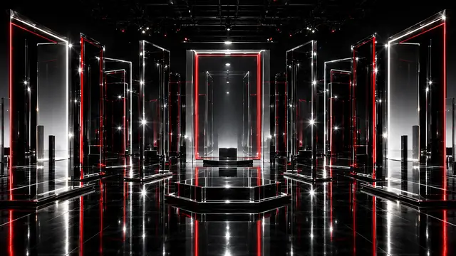 The layered black, chrome and red Mirror Set environment for DON’T BLINK