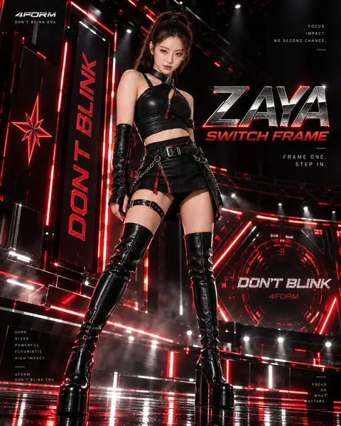 ZAYA on the electric-red DON’T BLINK performance stage
