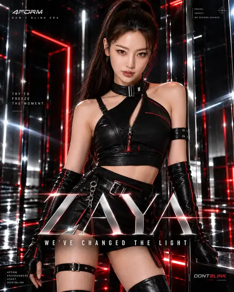 ZAYA in black-and-red DON’T BLINK styling