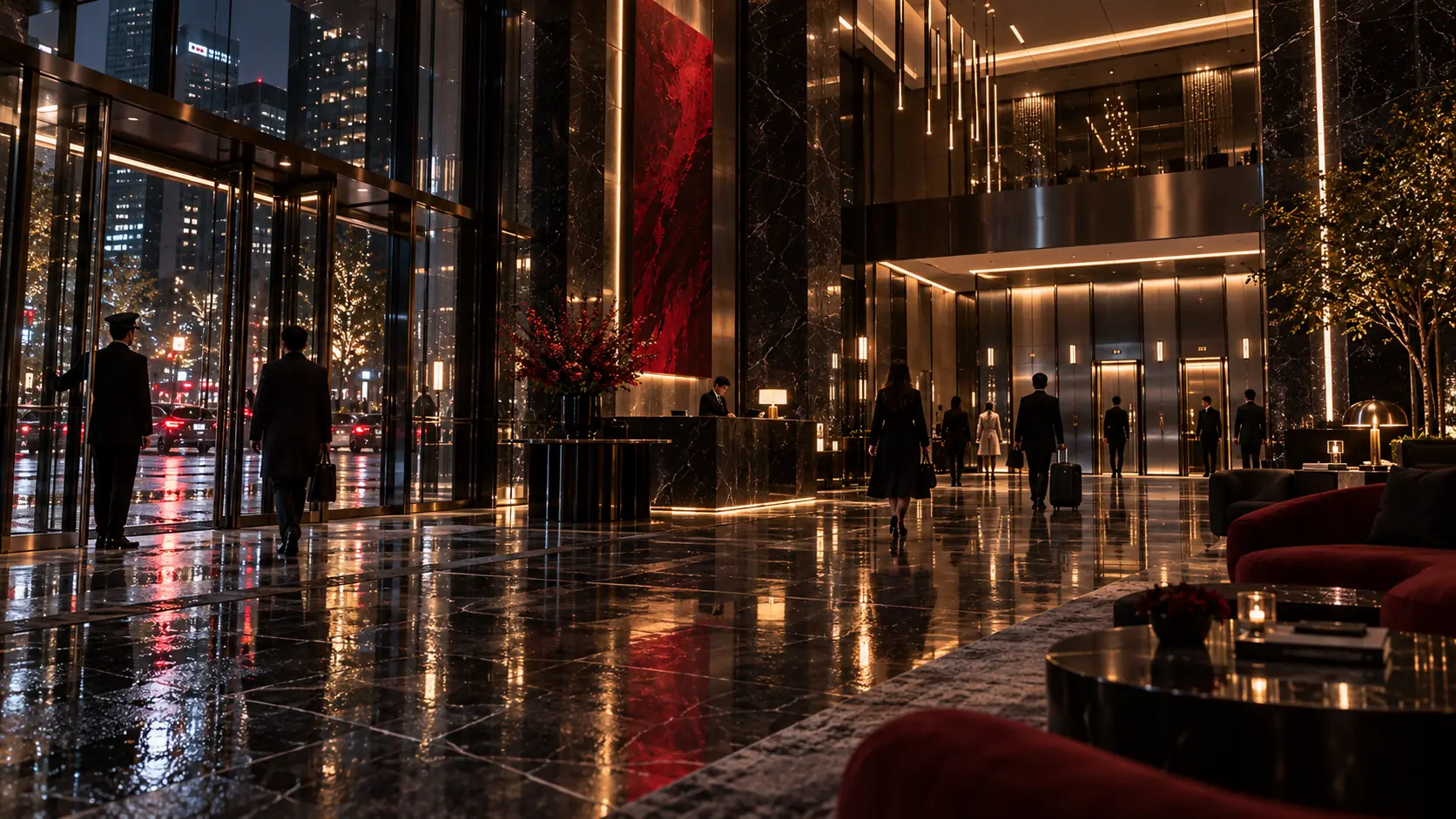 The NO REPLAY Rainlit Hotel Lobby environment